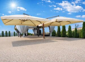 Parasol wspornikowy w wersji Lux w kształcie litery „V” lub „T”, dwukopułowy „Double Rome” 4x8m