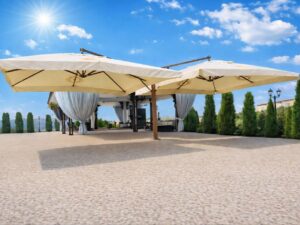 Parasol wspornikowy w wersji Lux w kształcie litery „V” lub „T”, dwukopułowy „Double Rome” 4x8m